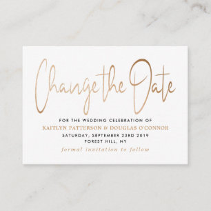 Modern Gold Foil Script Change The Date Enclosure Card