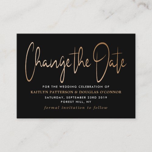 Modern Gold Foil Script Change The Date Enclosure Card