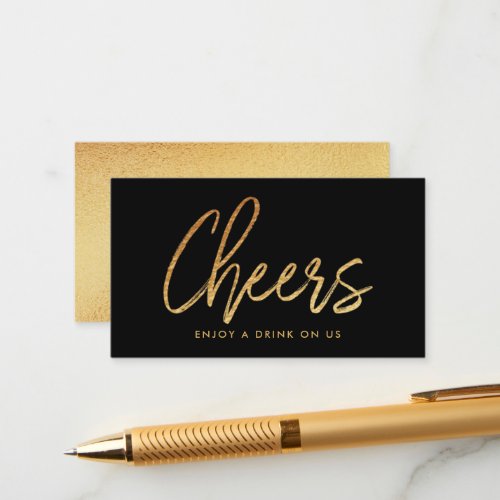 Modern Gold Foil Script Cheers Drink Ticket Enclosure Card