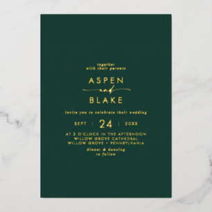 Modern Gold Foil Script   Emerald Casual Wedding Foil Invitation