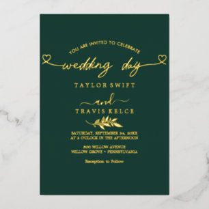 Modern Gold Foil Script   Emerald Photo Wedding  Invitation