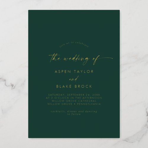 Modern Gold Foil Script  Emerald The Wedding Of Foil Invitation