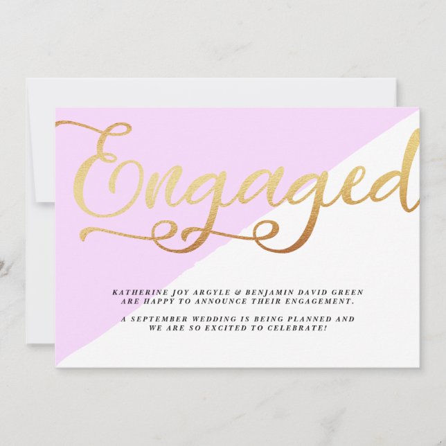Modern Gold Foil Script Engagement Announcement (Front)