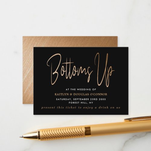 Modern Gold Foil Script Free Drink Ticket Enclosure Card