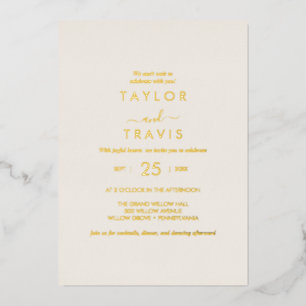 Modern Gold Foil Script   Ivory Casual Wedding Invitation