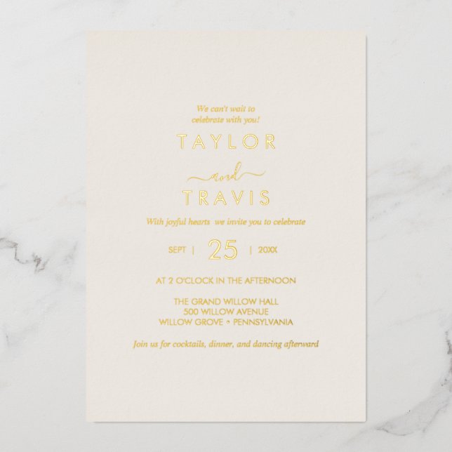 Modern Gold Foil Script | Ivory Casual Wedding Invitation (Front)