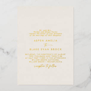 Modern Gold Foil Script Ivory Formal Wedding Foil Invitation