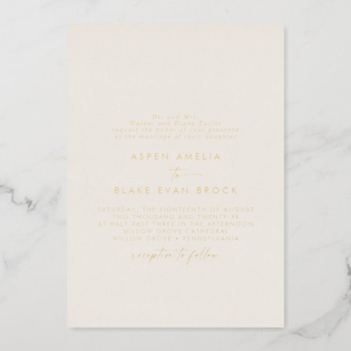 Modern Gold Foil Script  Ivory Formal Wedding Foil Invitation