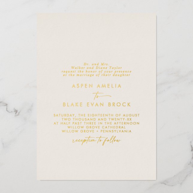 Modern Gold Foil Script | Ivory Formal Wedding Foil Invitation (Front)