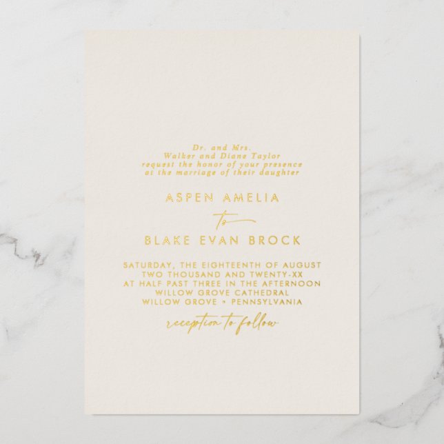 Modern Gold Foil Script | Ivory Formal Wedding Invitation (Front)