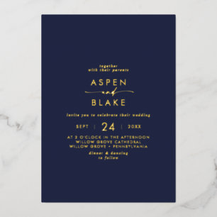 Modern Gold Foil Script Navy Casual Wedding Invitation
