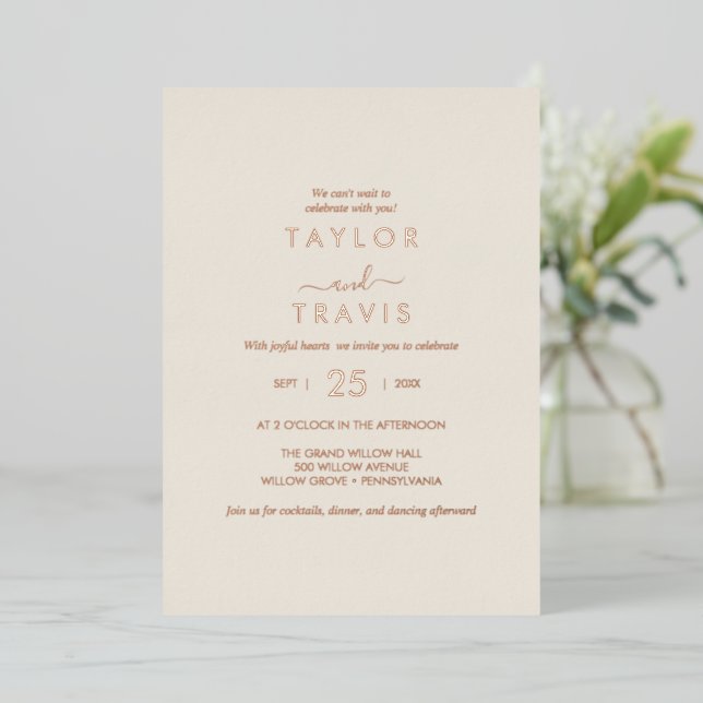 Modern Gold Foil Script | Navy Casual Wedding Invitation (Standing Front)