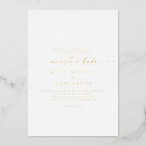 Modern Gold Foil Script Nuestra Boda Wedding Foil Invitation
