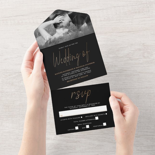 Modern Gold Foil Script Wedding All In One Invitation (Tearaway)