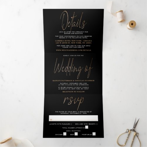 Modern Gold Foil Script Wedding Suite Tri_Fold Invitation