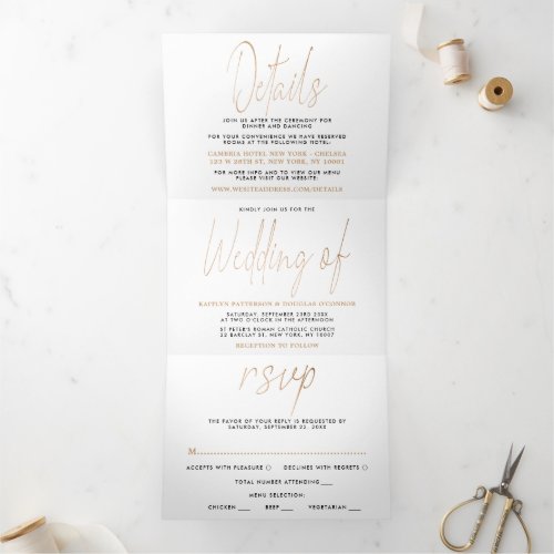 Modern Gold Foil Script Wedding Suite Tri_Fold Invitation