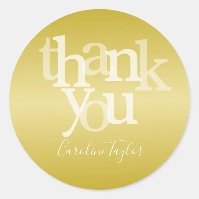 Modern Gold Foil Thank You Classic Round Sticker | Zazzle