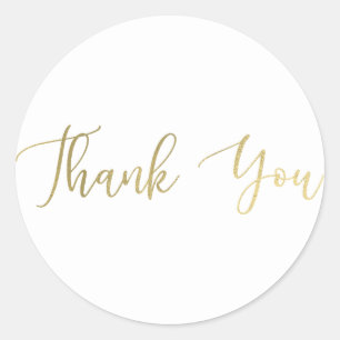 Modern Gold Foil Thin Script Thank You Type Favor Classic Round Sticker