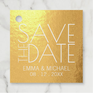 Modern Gold Foil Wedding Save the Date Favor Tags