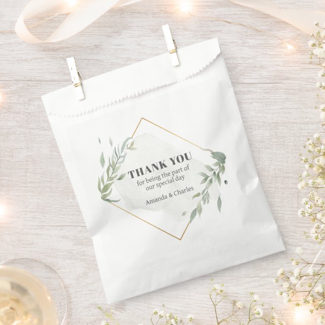 Modern Gold & Foliage Frame Favor Bag (Clipped)