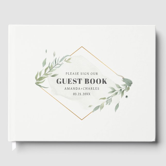 Modern Gold & Foliage Frame Guest Book (Front)