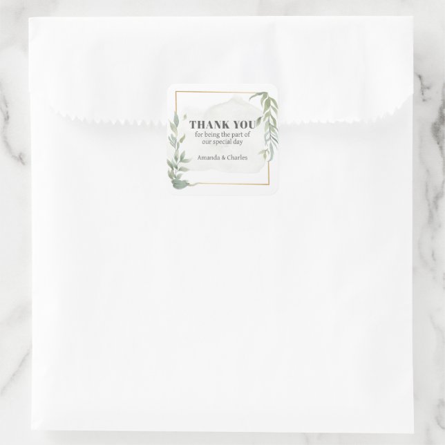 Modern Gold & Foliage Frame Square Sticker (Bag)