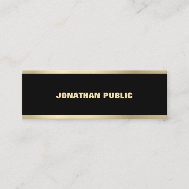 Modern Gold Font Elegant Simple Black Plain Luxury Mini Business Card (Front)