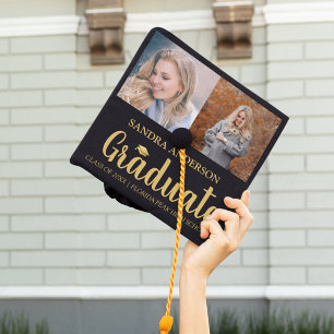 Modern Gold Font   Photo Collage Graduation Cap Topper