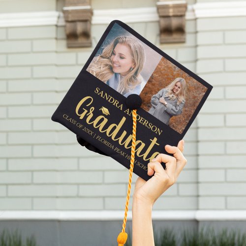 Modern Gold Font  Photo Collage Graduation Graduation Cap Topper