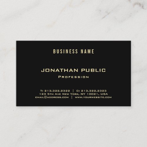 Modern Gold Font Text Chic Elegant Black Plain Top Business Card