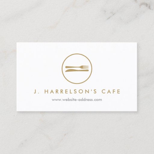 Customizable MODERN GOLD FORK & KNIFE LOGO Business Card