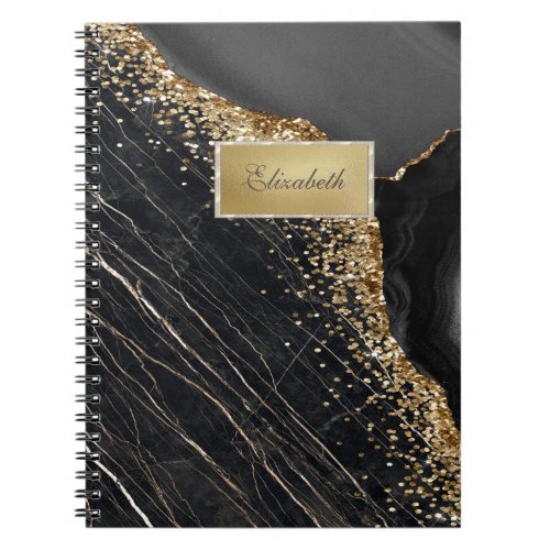 Modern Gold FrameBlack Marble Gold Sequins Notebook