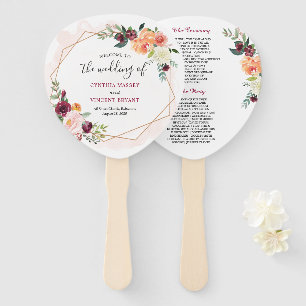 Modern Gold Frame Bloom Floral Wedding Program Hand Fan