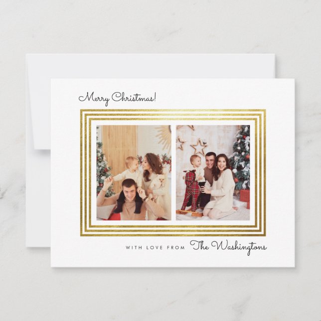 Modern Gold Frame | Christmas Holiday Family Photo (Front)