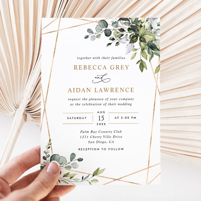 Modern Gold Frame Eucalyptus Greenery Wedding Invitation (Creator Uploaded)