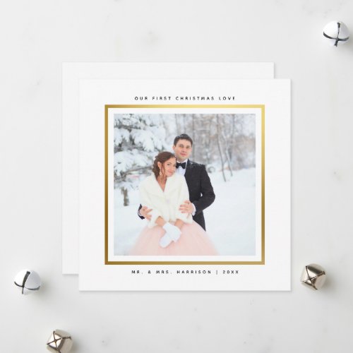 Modern Gold Frame First Christmas Mr and Mrs Flat Holiday Card