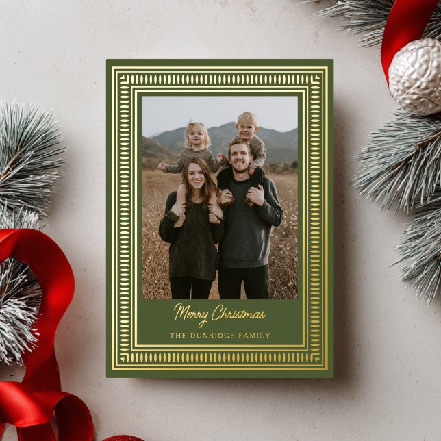 Modern Gold Frame Holiday Photo Christmas Card (Creator Uploaded)