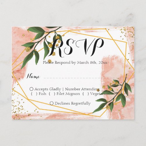 Modern Gold Frame Ivory Green Floral RSVP Postcard