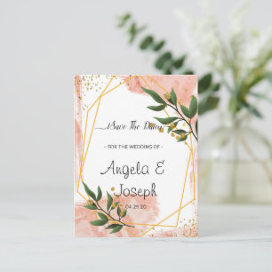 Modern Gold Frame Ivory Green Floral Save the Date Announcement Postcard