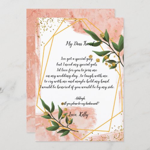 Modern Gold Frame Ivory     will be my bridesmaid Invitation