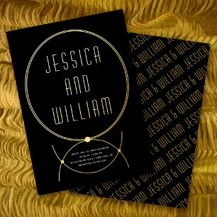 Modern gold frame jewelry inspired wedding foil invitation
