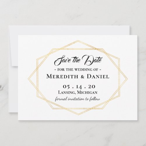 Modern Gold Frame Save The Date Announcement