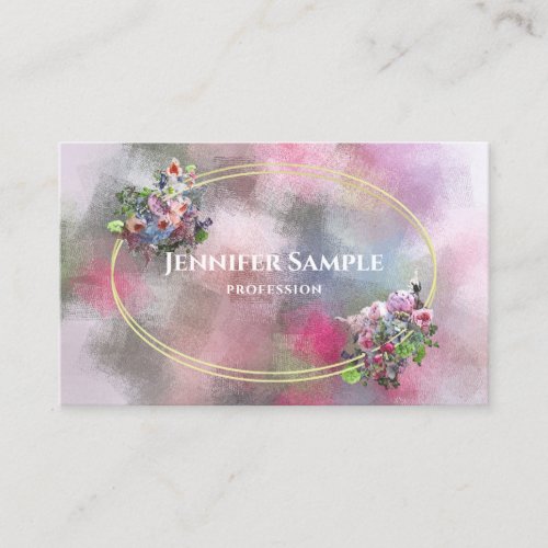 Modern Gold Frame Watercolor Abstract Flowers Chic Business Card