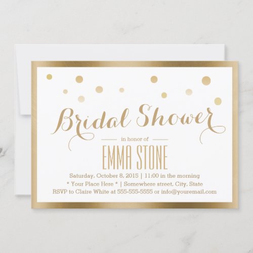 Gold Framed Confetti Dots Bridal Shower 5x7 Paper Invitation Card
