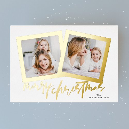 modern gold frames merry christmas multi photo foil holiday card