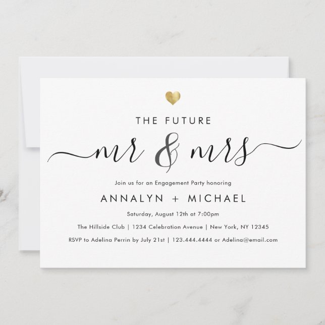 Modern Gold Future Mr and Mrs Engagement Party Invitation (Front)