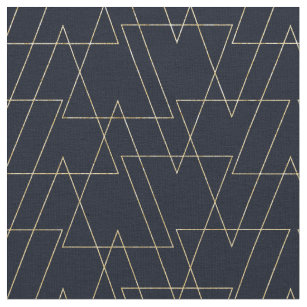 Modern gold geometric abstract triangles navy blue fabric