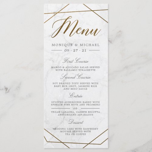 Modern Gold Geometric Art Deco Marble Wedding Menu