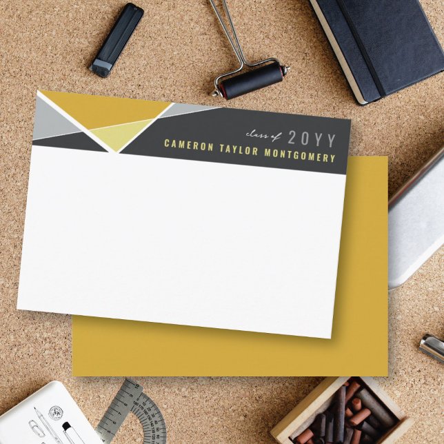 Modern Gold Geometric Block Criss Cross Graduation Thank You Card (Modern Gold Geometric Color Blocks Criss Cross Graduation Thank You Card @ zazzle.com/color_therapy)