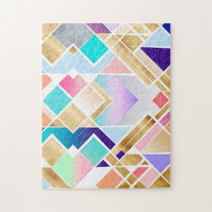 Modern Gold Geometric Colorful Design Jigsaw Puzzle